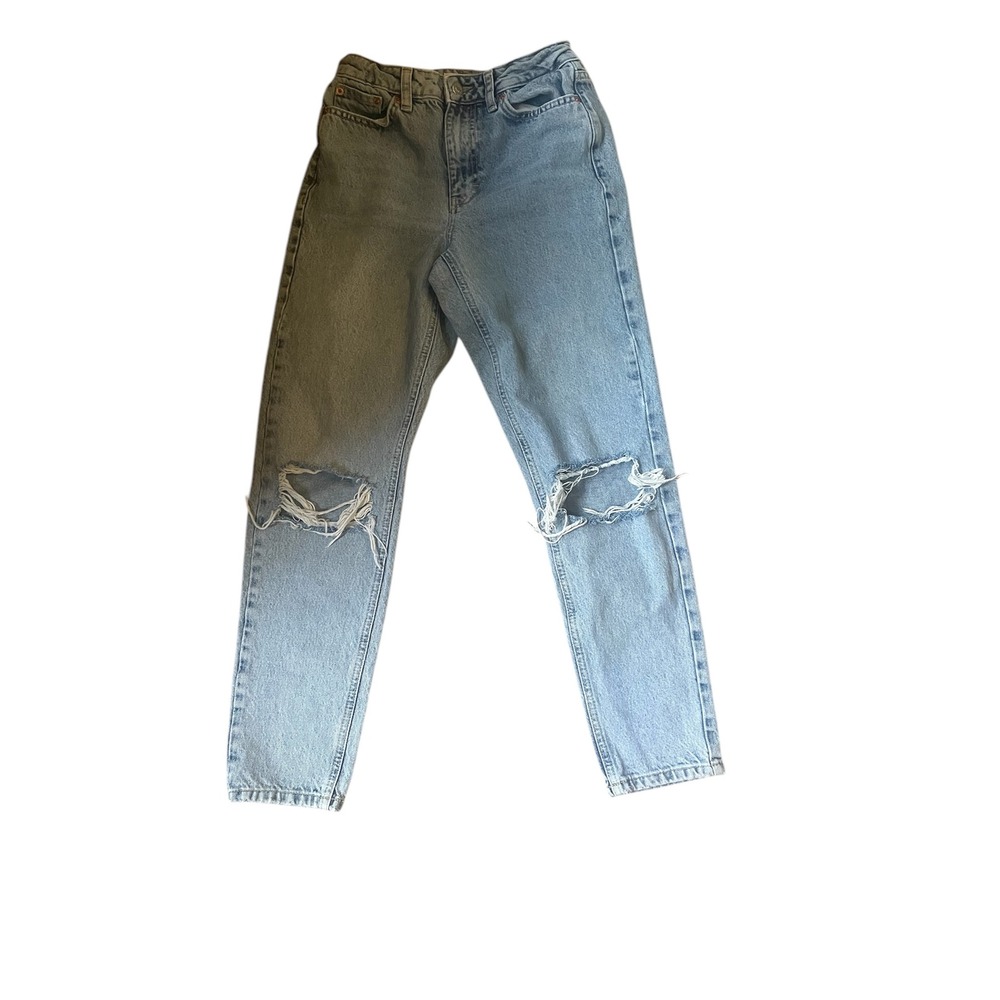 Topshop Mom Jeans Distressed Ripped Knee Light Wash Denim Pants Size 25